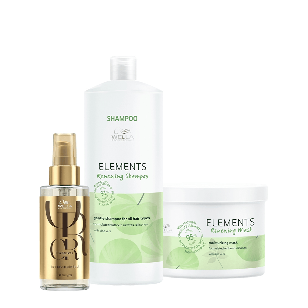 Kit Wella Professionals Shampoo Elements Renewing 1L+ Máscara Capilar Elements Renewing 500ml + Óleo Capilar Oil Reflections 100ml