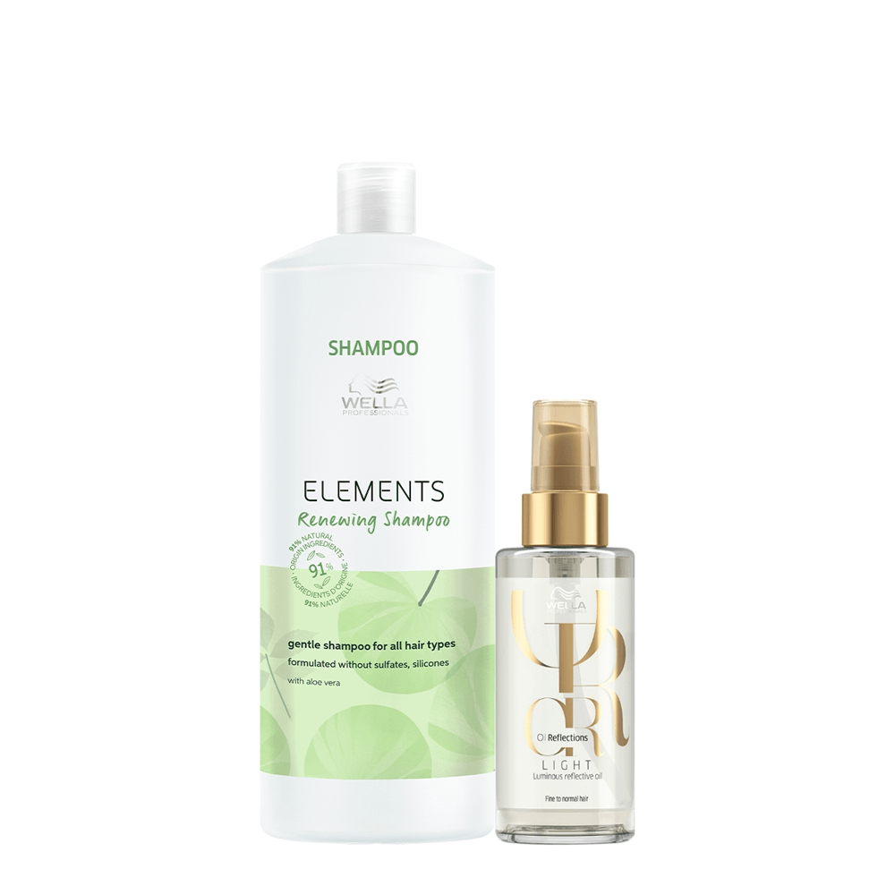 Kit Wella Professionals Shampoo Elements Renewing 1L + Óleo Capilar Oil Reflections Light 100ml