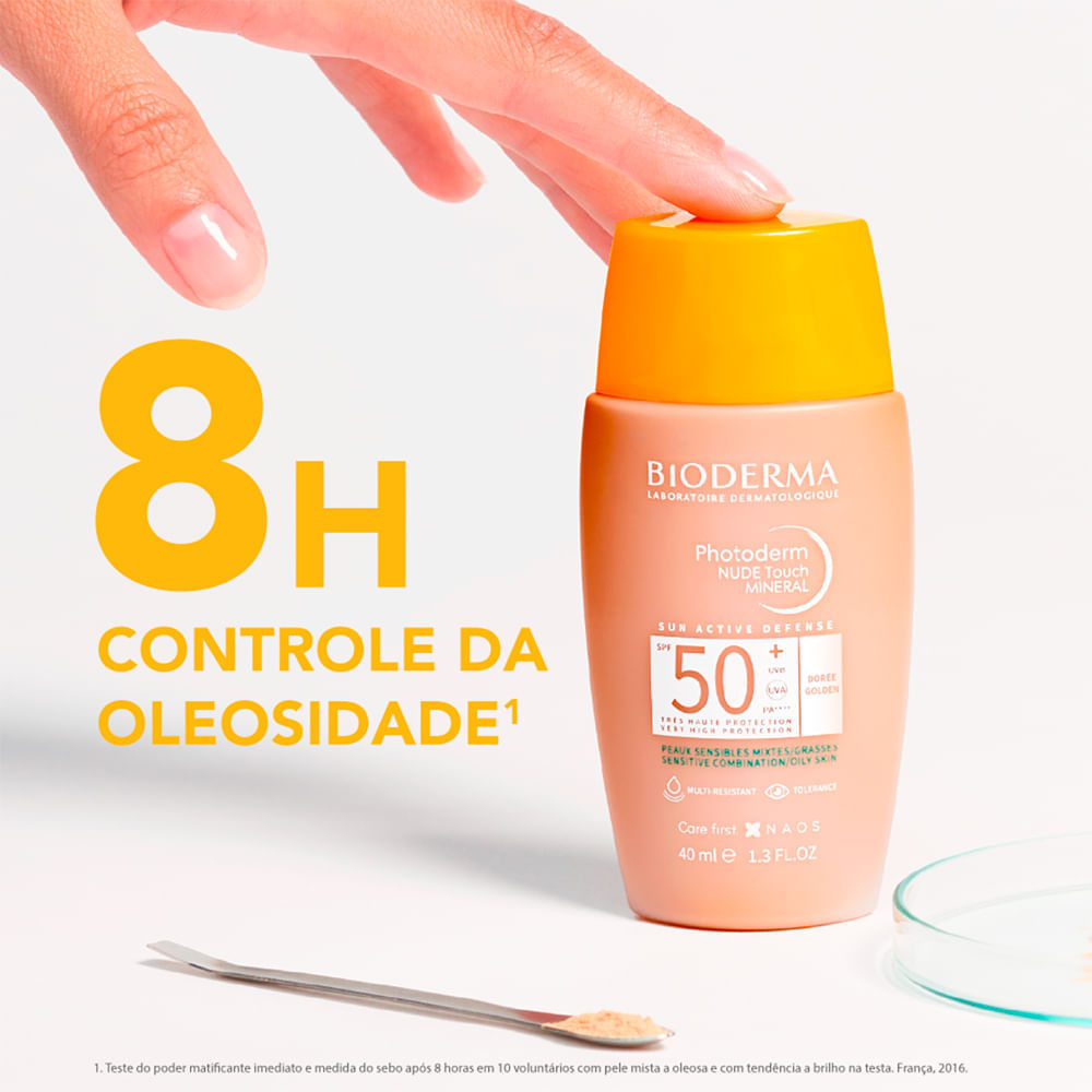 Protetor Solar Facial Photoderm Nude Touch Mineral FPS 50+ Cor 3.0 Dourado Bioderma 40ml