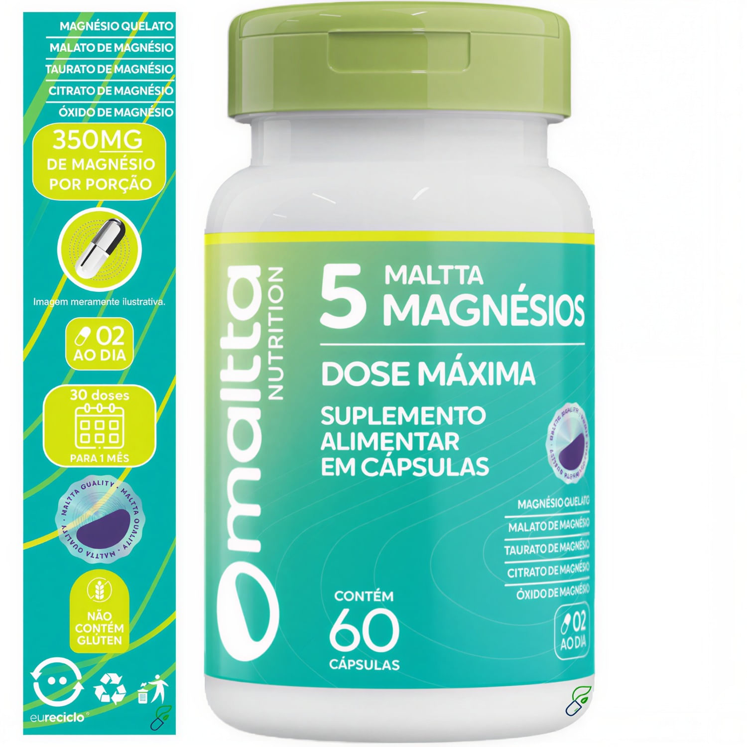 Maltta 5 Magnésios Dose Máxima Quelato + Malato + Taurato + Citrato + Óxido Maltta Nutrition 60 Cápsulas