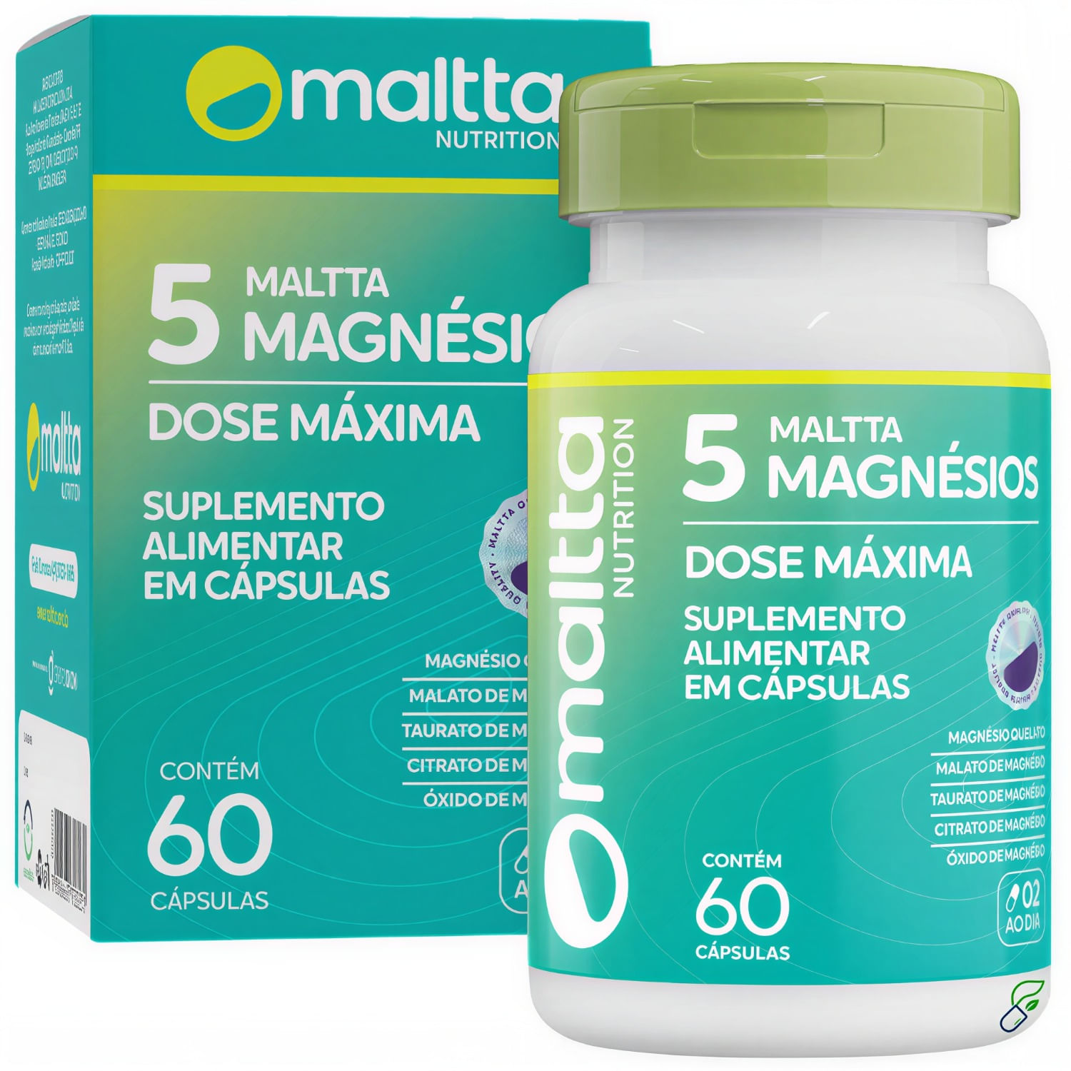 Maltta 5 Magnésios Dose Máxima Quelato + Malato + Taurato + Citrato + Óxido Maltta Nutrition 60 Cápsulas