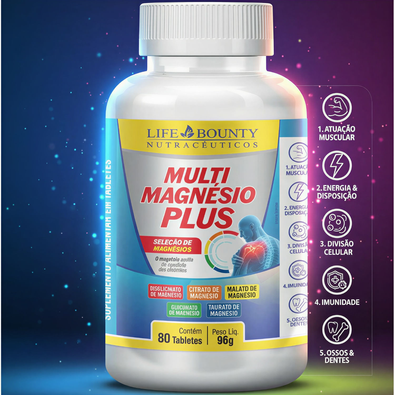 Multi Magnésio Plus Seleção Premium Com 5 Magnésios Life Bounty 80 Tabletes