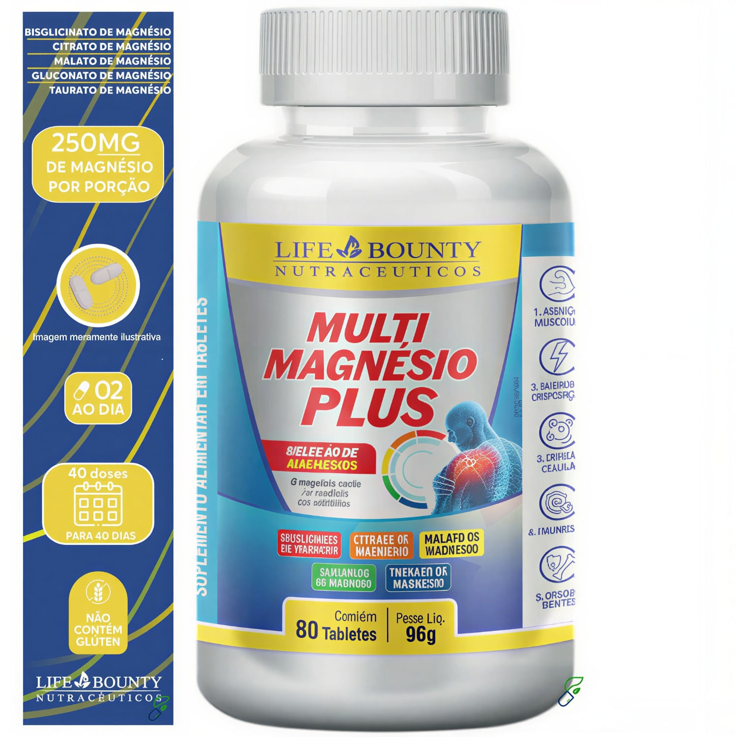 Multi Magnésio Plus Seleção Premium Com 5 Magnésios Life Bounty 80 Tabletes