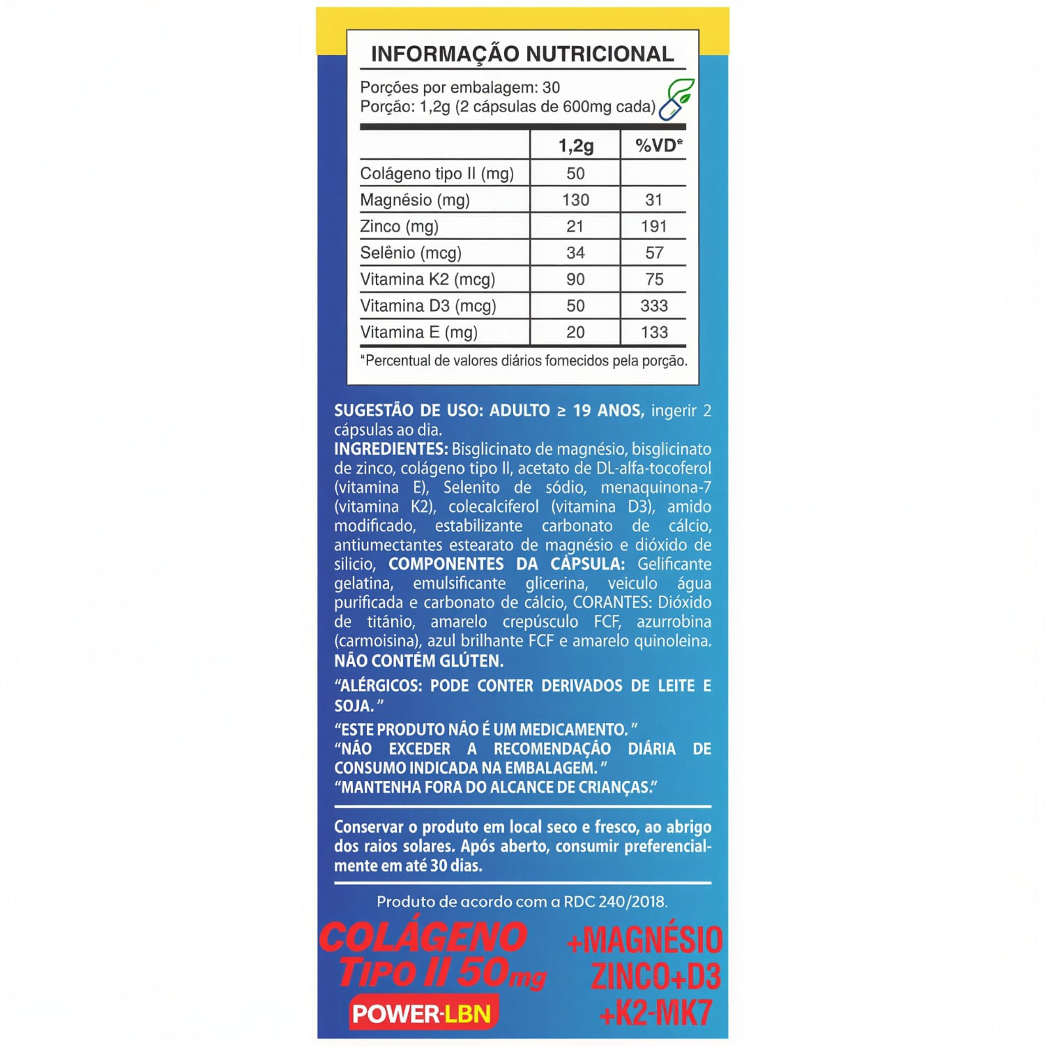Colágeno Tipo 2 Não Desnaturado 50mg + Vitaminas + Minerais Life Bounty 60 Cápsulas