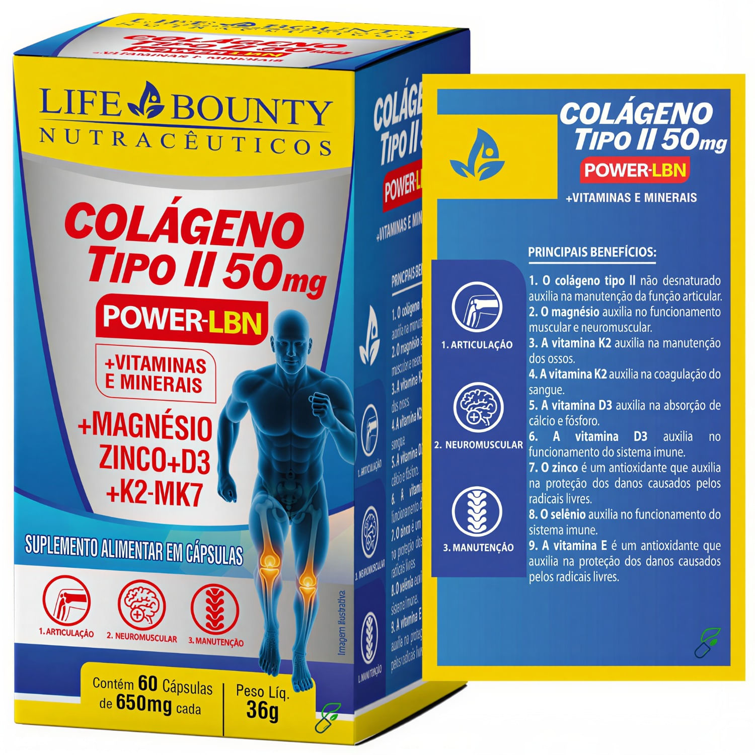 Colágeno Tipo 2 Não Desnaturado 50mg + Vitaminas + Minerais Life Bounty 60 Cápsulas