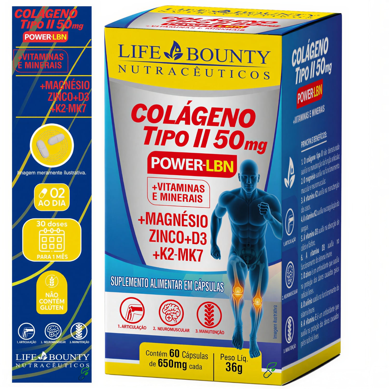 Colágeno Tipo 2 Não Desnaturado 50mg + Vitaminas + Minerais Life Bounty 60 Cápsulas