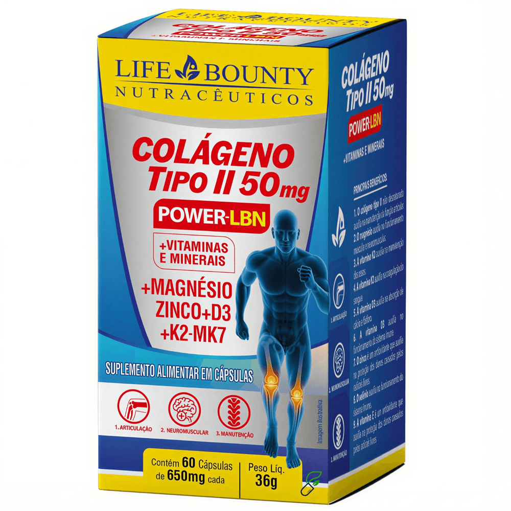 Colágeno Tipo 2 Não Desnaturado 50mg + Vitaminas + Minerais Life Bounty 60 Cápsulas