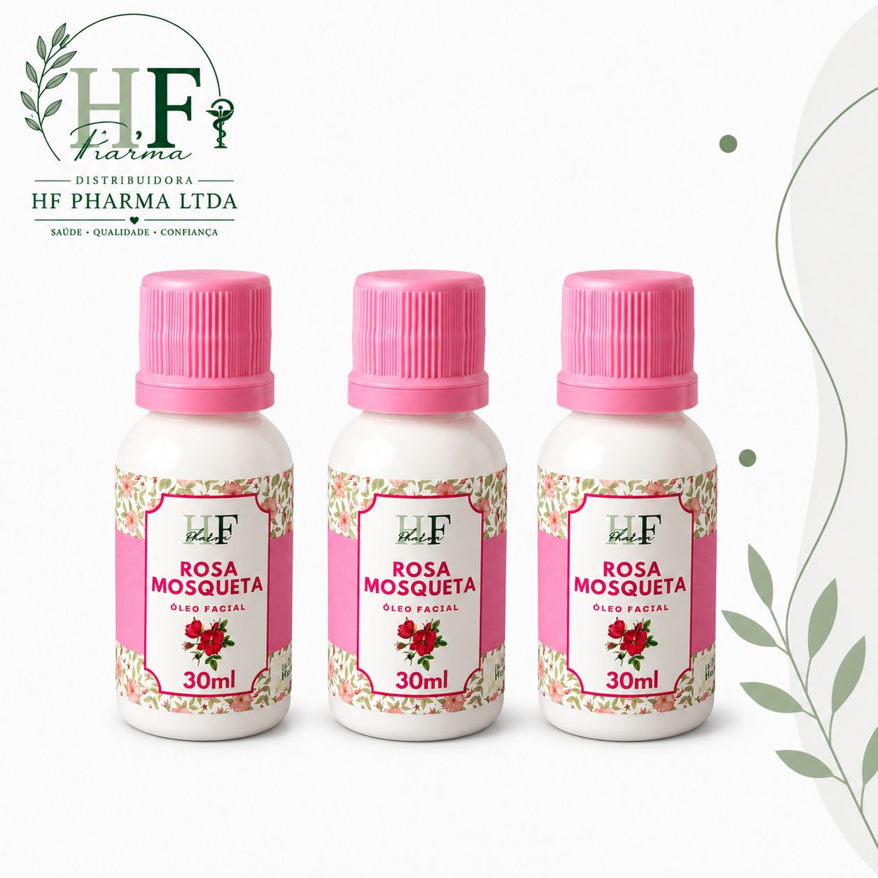 Kit 3 Óleo De Rosa Mosqueta Facial Hf Pharma 30ml