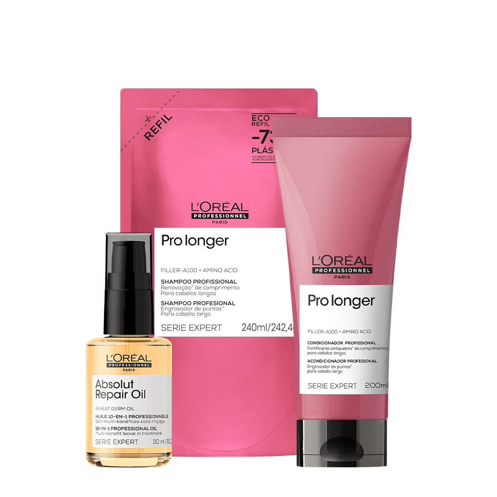 Kit L'Oréal Professionnel Refil Shampoo Pro Longer Duo 240ml + Condicionador Pro Longer Duo 200ml + Óleo Reparador 30ml