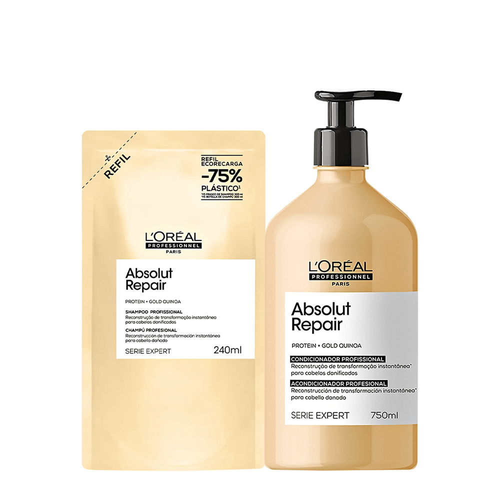 Kit Absolut Repair Gold L'Oréal Professionnel Refil Shampoo 240ml + Condicionador 750ml