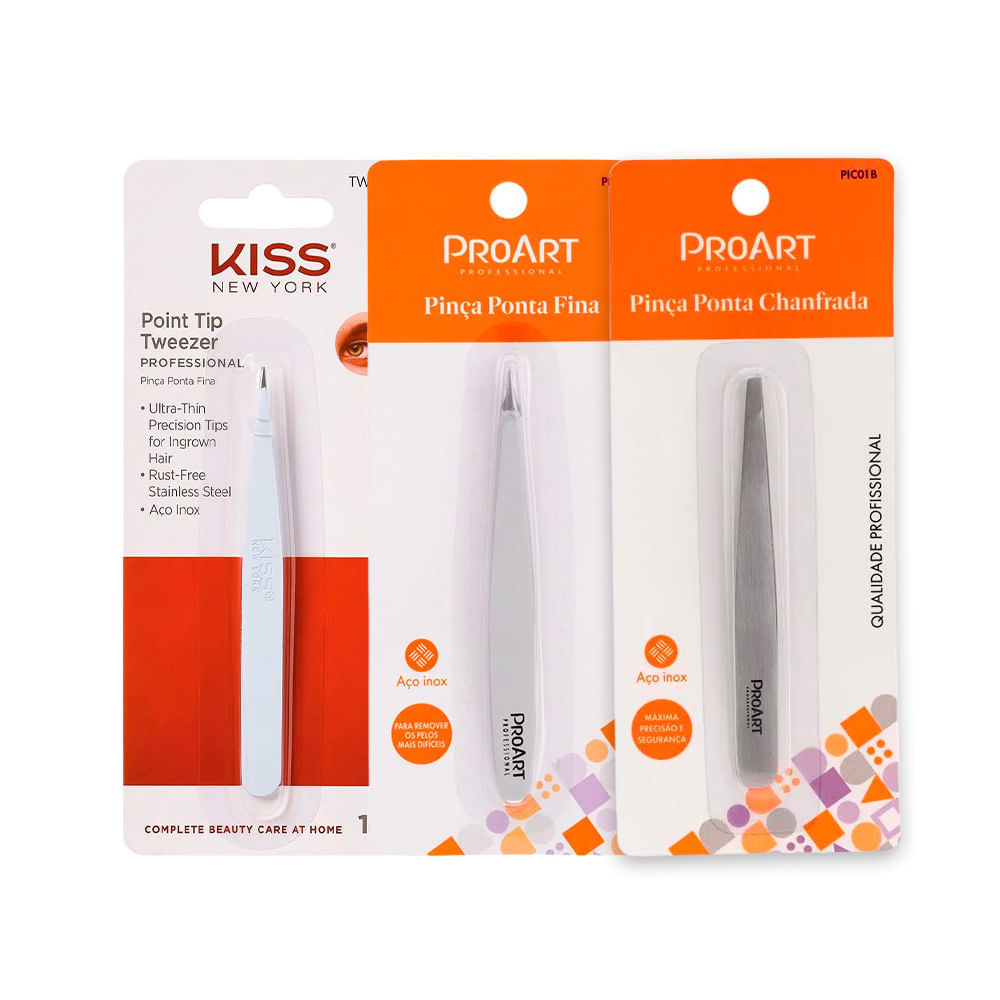 Kit Proart Pinça Ponta Reta + Fina + Chafranda