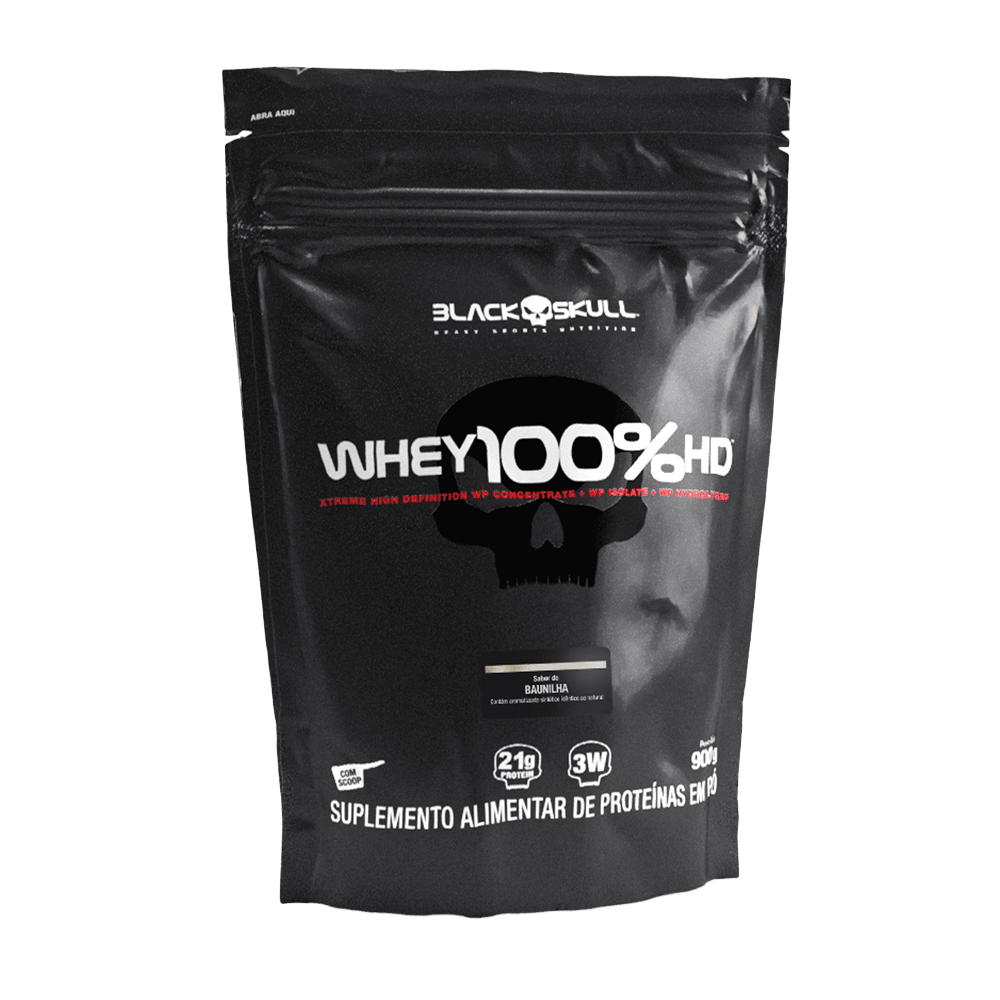 Whey 100% HD WPC, WPI E WPH Black Skull Baunilha Refil 900g