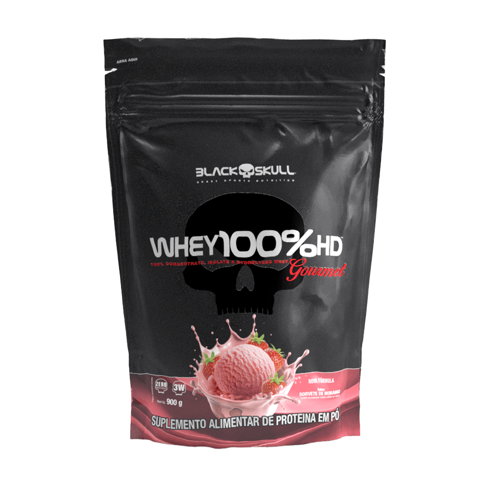 Whey 100% HD Gourmet Black Skull Morango Refil 900g