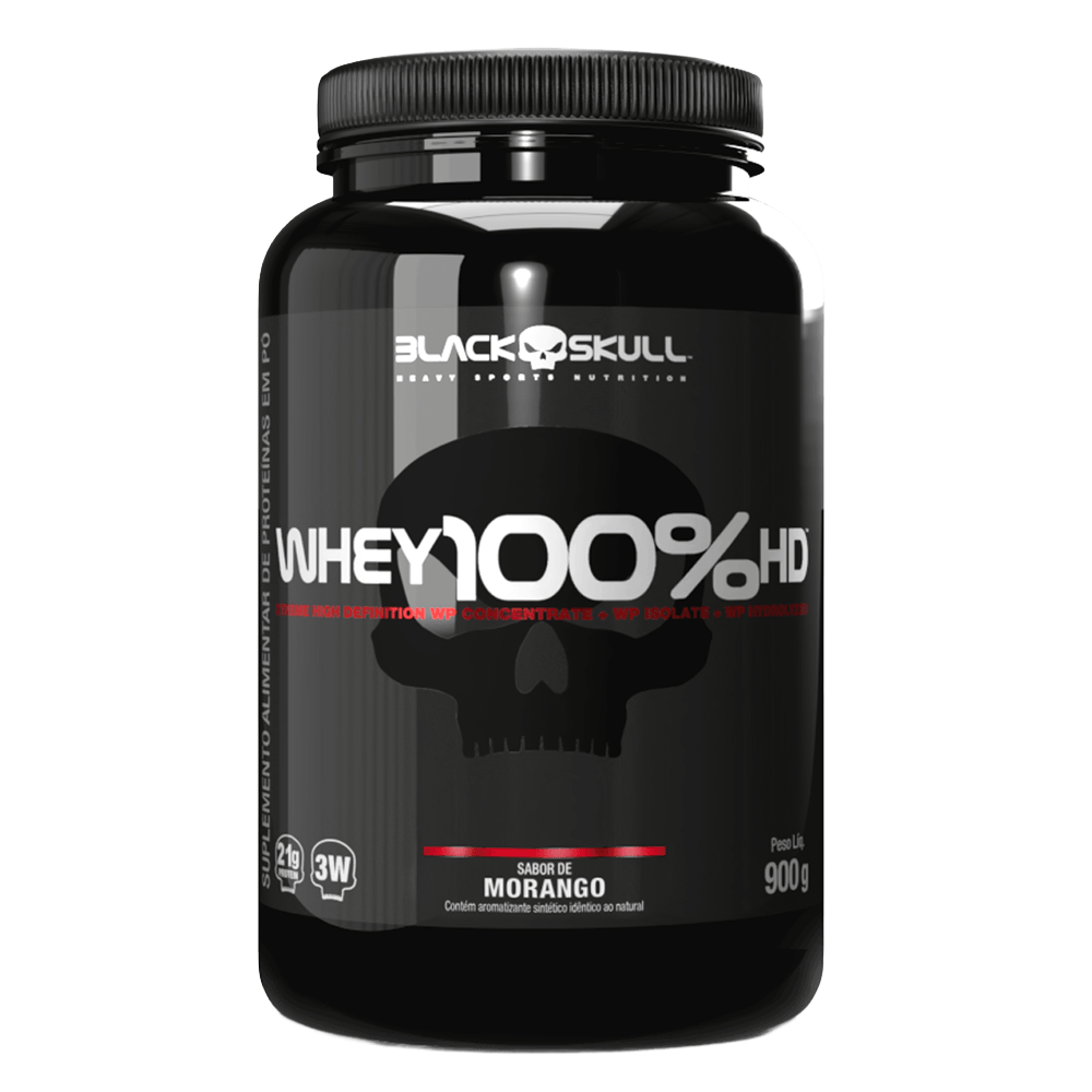 Whey 100% HD WPC, WPI E WPH Black Skull Morango 900g