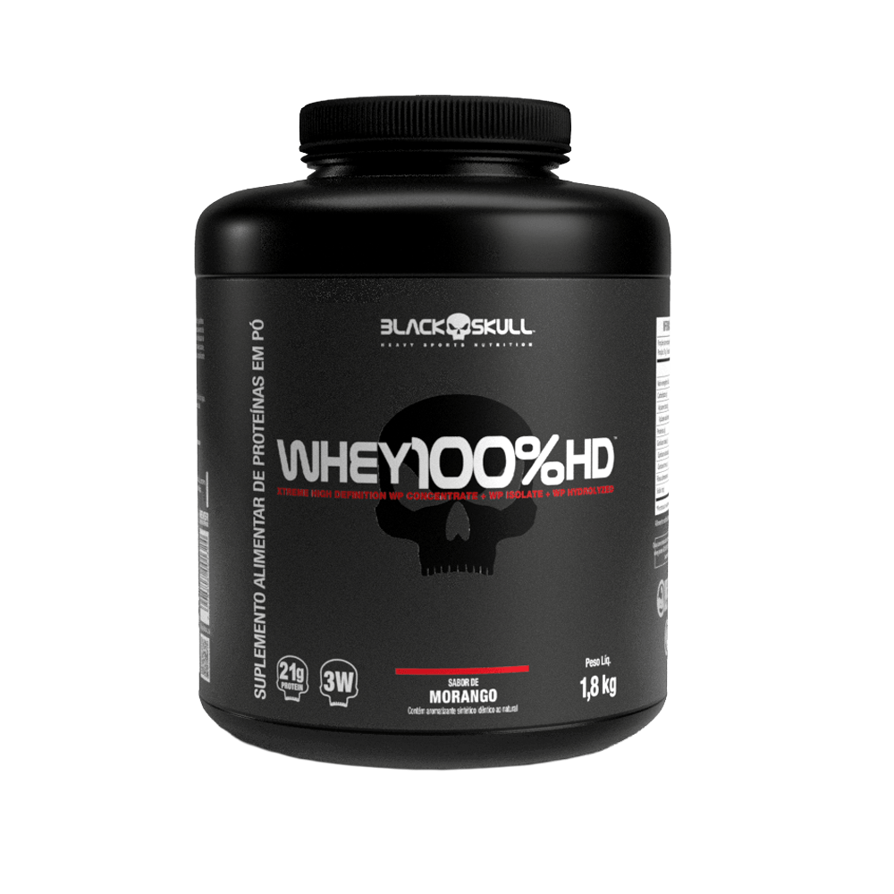 Whey 100% HD WPC, WPI E WPH Black Skull Morango 1,8kg