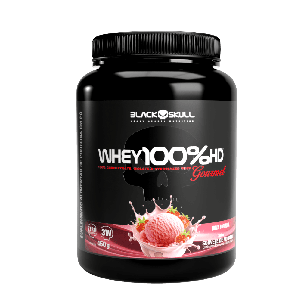 Whey 100% HD Gourmet Black Skull Morango 450g