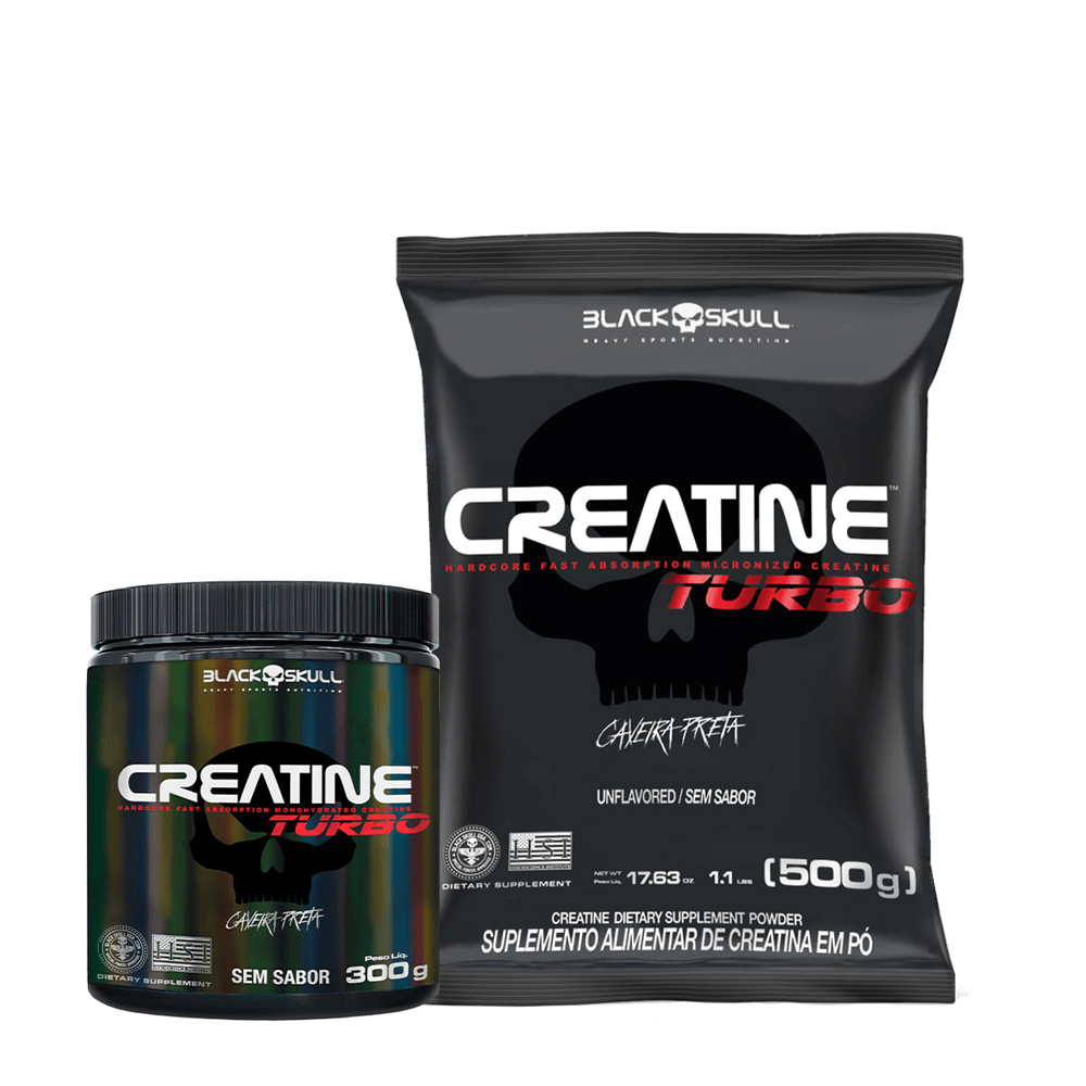 Kit Black Skull Creatina Turbo 300g + Creatina Turbo Refil 500g