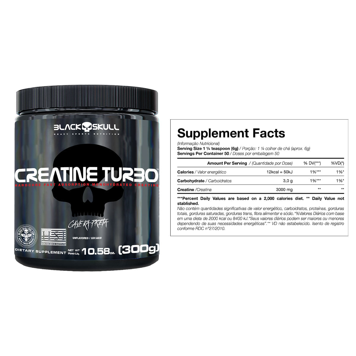 Kit Black Skull Creatina Turbo 300g + Creatina Turbo Refil 500g