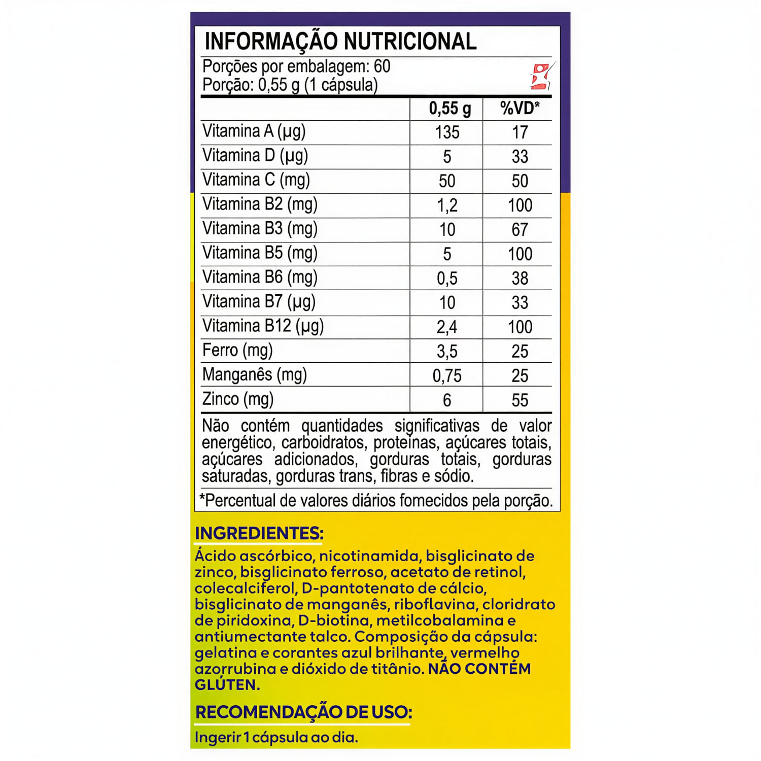 Polivitamínico Dia a Dia de A-Z Vitaminas e Minerais Maltta 60 Cápsulas