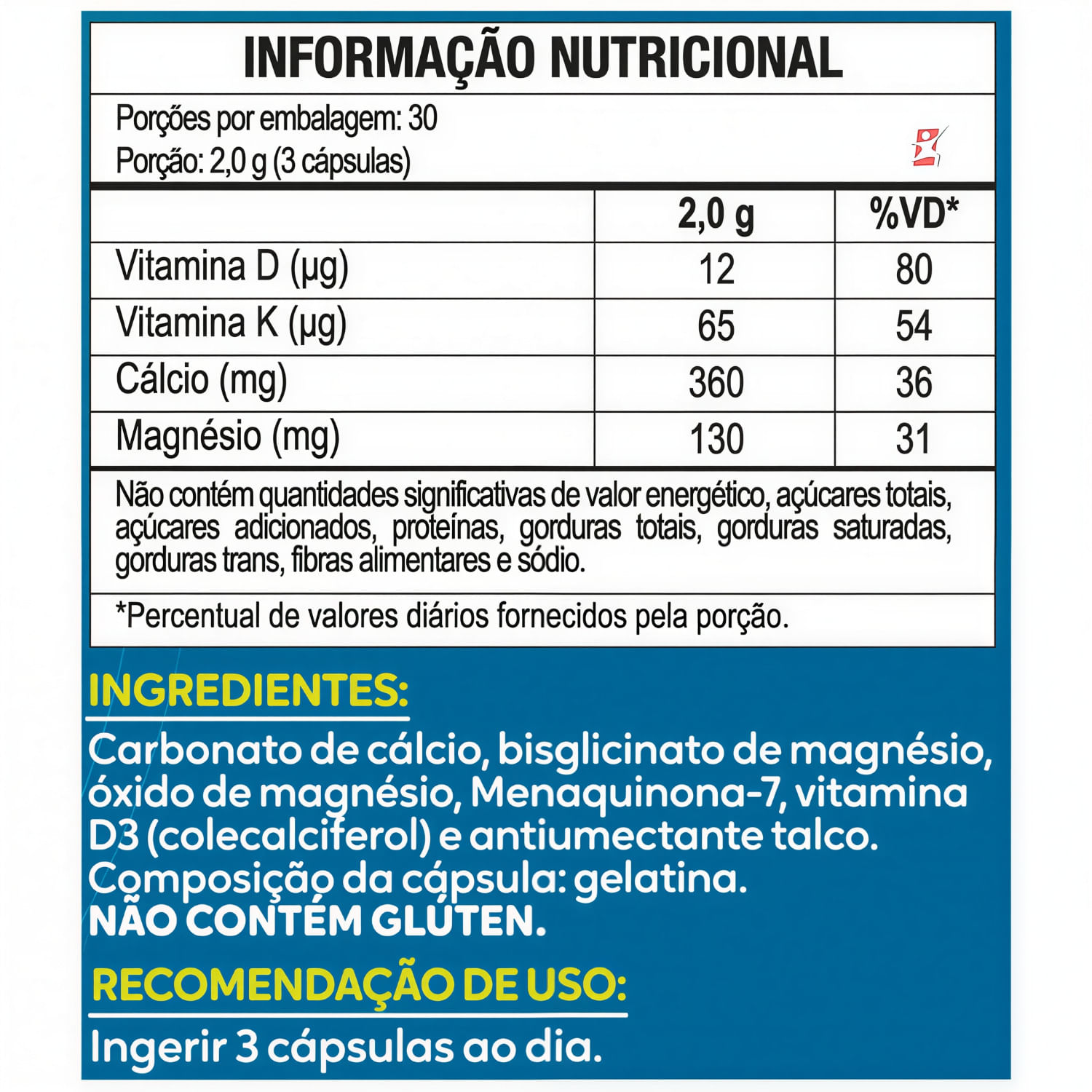 Cálcio MDK Cálcio + Magnésio + Vitaminas K2 e D3 Maltta Nutrition 90 Cápsulas