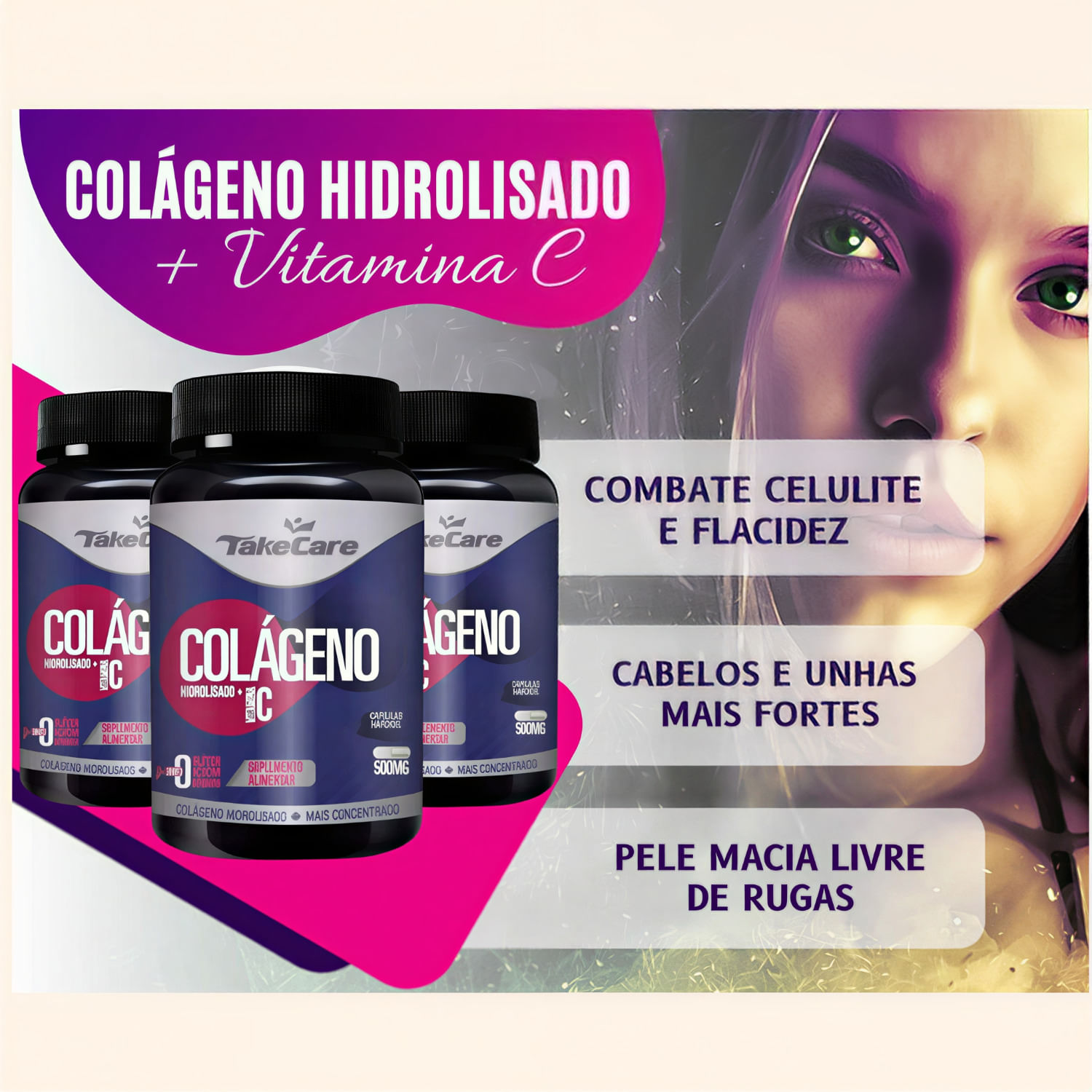 Colágeno Hidrolisado Com Vitamina C Take Care 500mg 150 Cápsulas