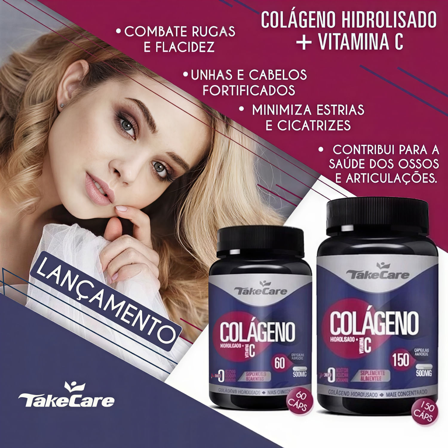 Colágeno Hidrolisado Com Vitamina C Take Care 500mg 150 Cápsulas