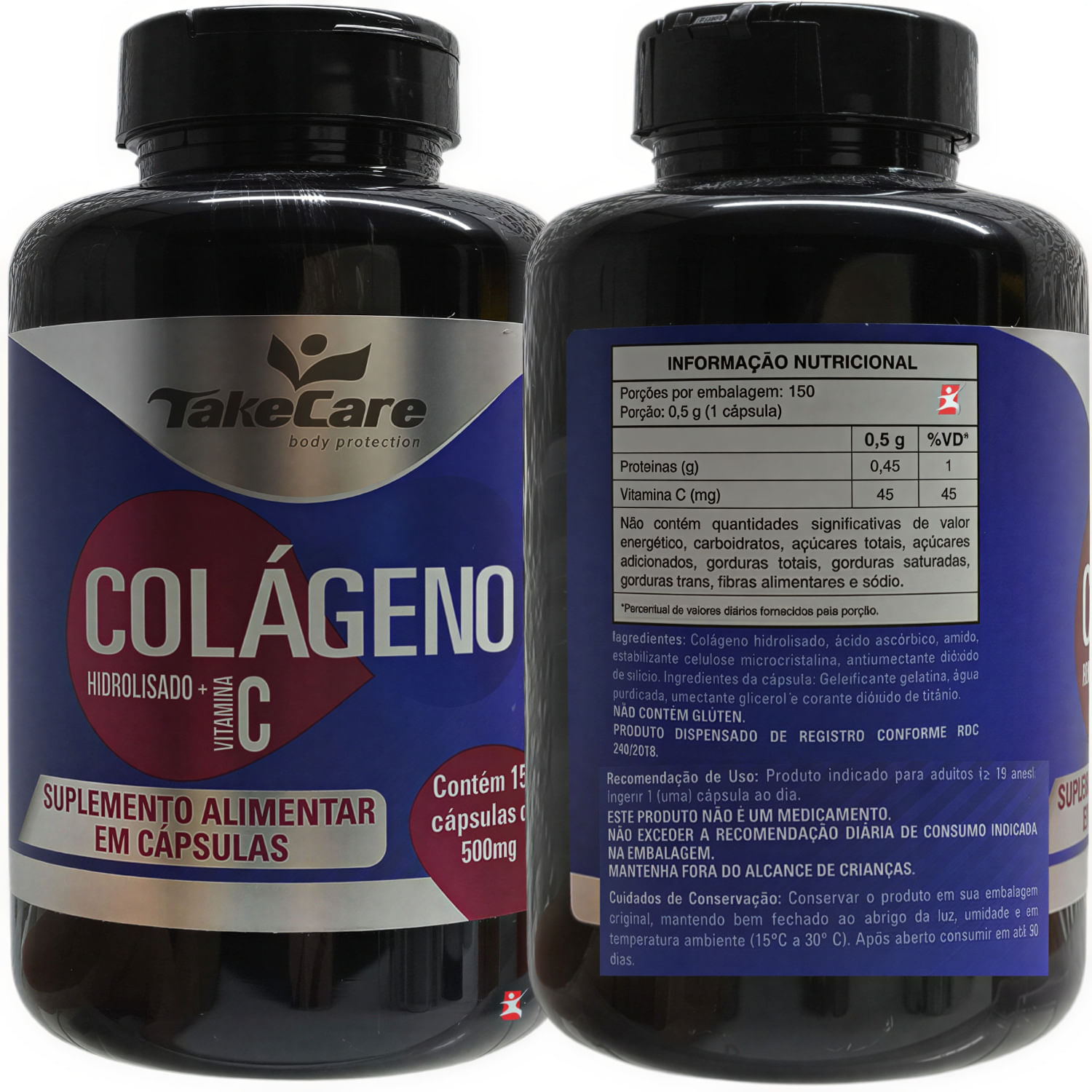 Colágeno Hidrolisado Com Vitamina C Take Care 500mg 150 Cápsulas