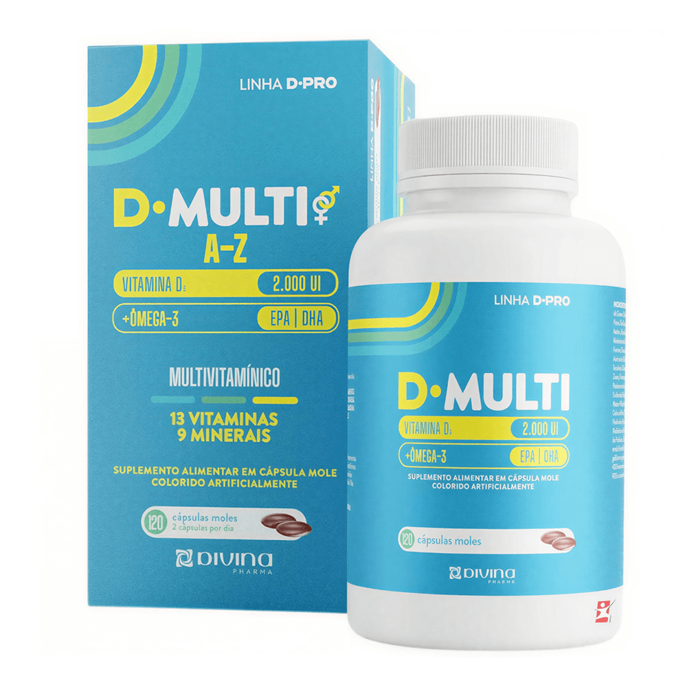 D-Multi A-Z Ômega 3 + Vitaminas + Minerais Divina Pharma 120 Cápsulas