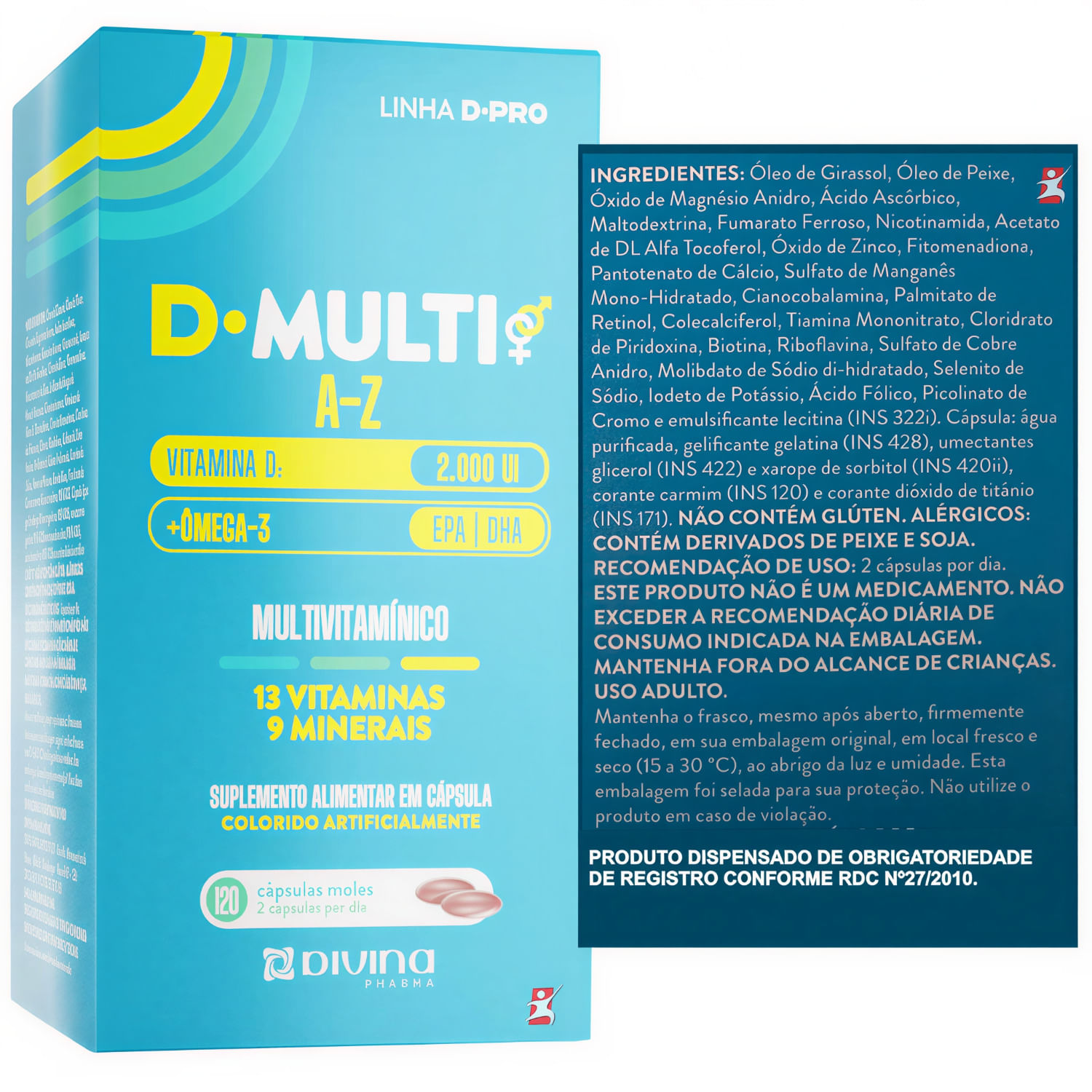 D-Multi A-Z Ômega 3 + Vitaminas + Minerais Divina Pharma 120 Cápsulas