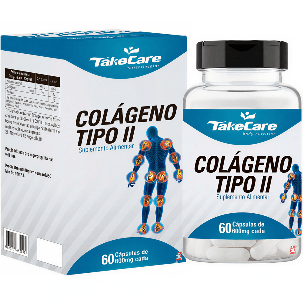 Colágeno Tipo 2 Puro Não Desnaturado Take Care 60 Cápsulas