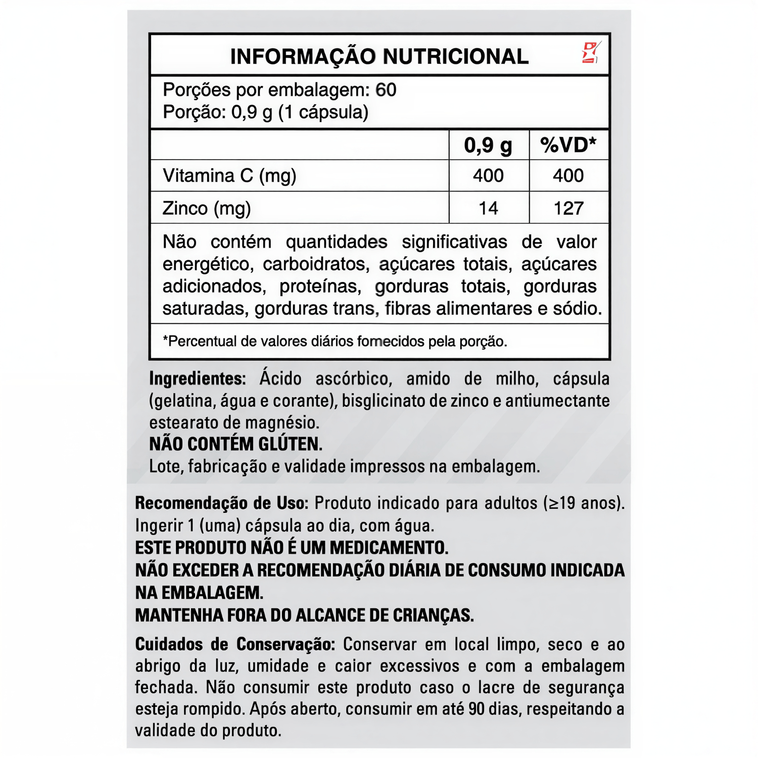 Vitamina C + Zinco Take Care 60 Cápsulas