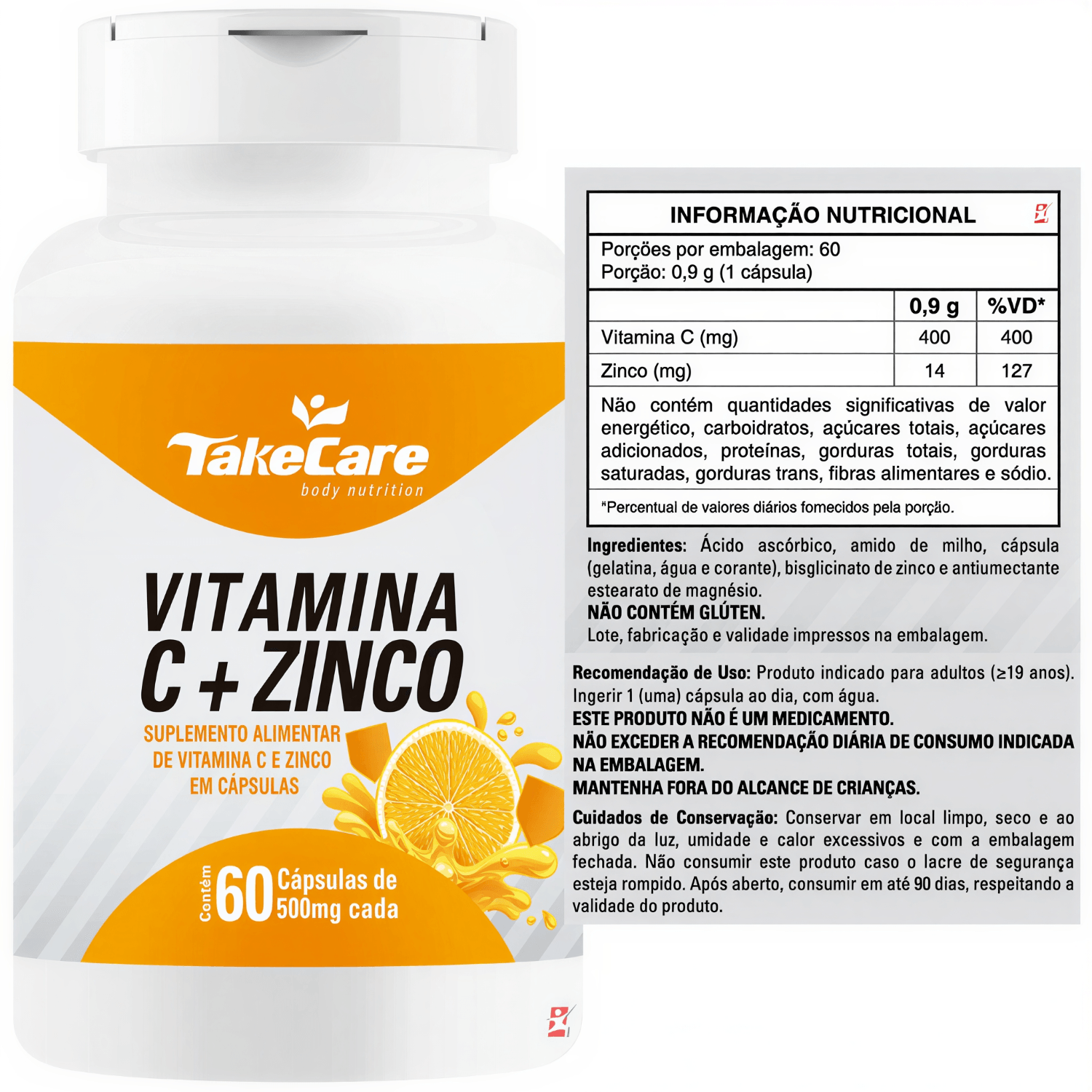 Vitamina C + Zinco Take Care 60 Cápsulas