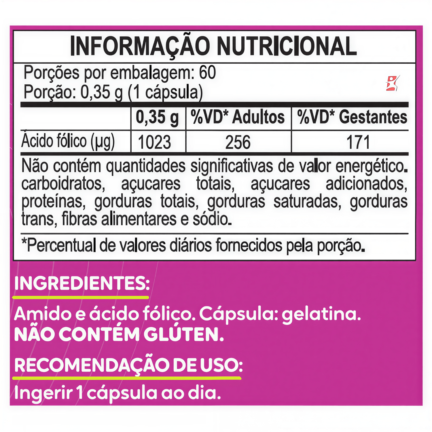 Ácido Fólico Vitamina B9 Maltta Nutrition 60 Cápsulas