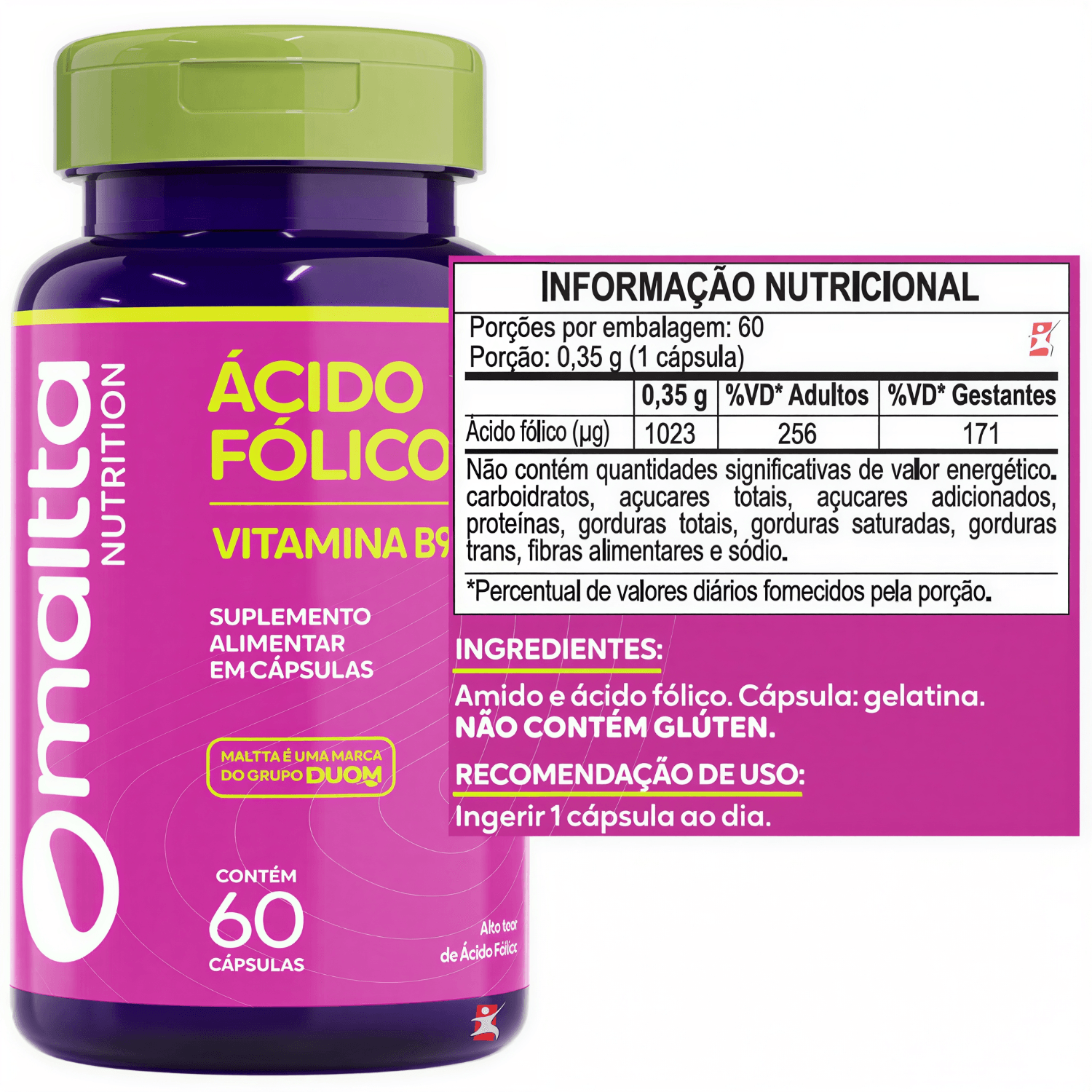 Ácido Fólico Vitamina B9 Maltta Nutrition 60 Cápsulas