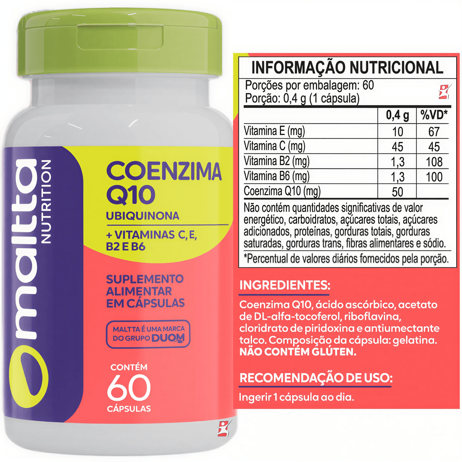 Coenzima Q10 Vitaminas C, E, B2 e B6 Maltta Nutrition 60 Cápsulas