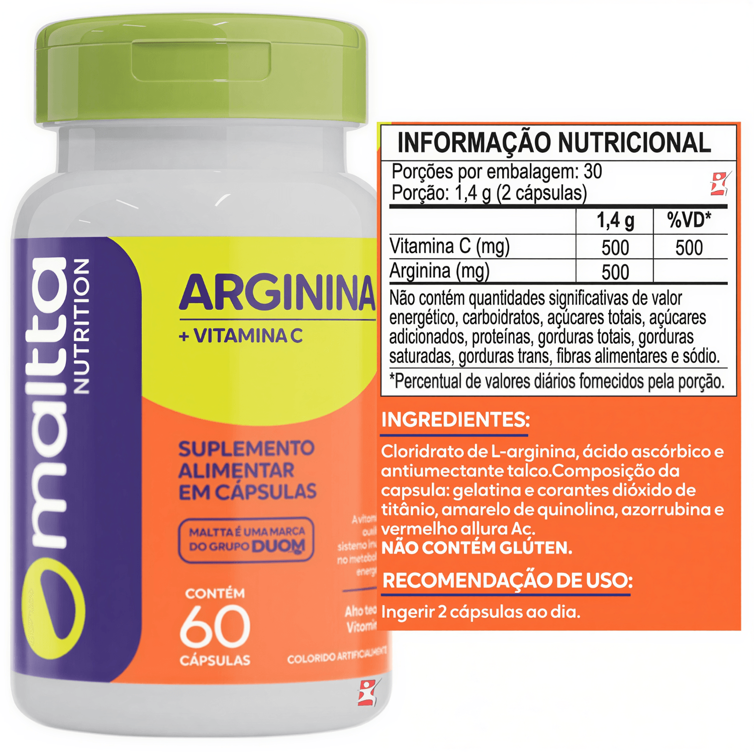 Arginina + Vitamina C Maltta Nutrition 60 Cápsulas