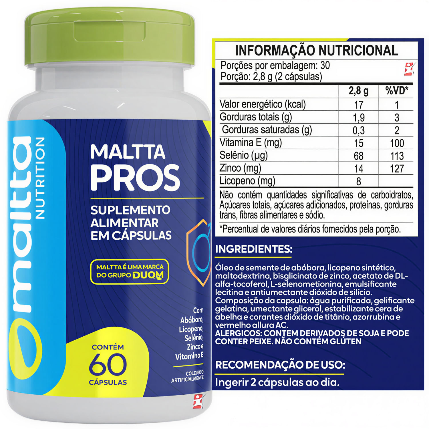 Maltta Pros Abóbora + Licopeno + Selênio + Zinco + Vitamina E Maltta Nutrition 60 Cápsulas