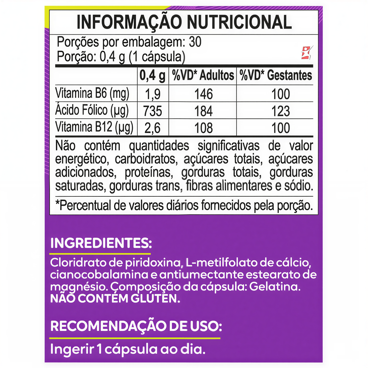 Metilfolato + Vitaminas B6 e B12 Maltta Nutrition 30 Cápsulas