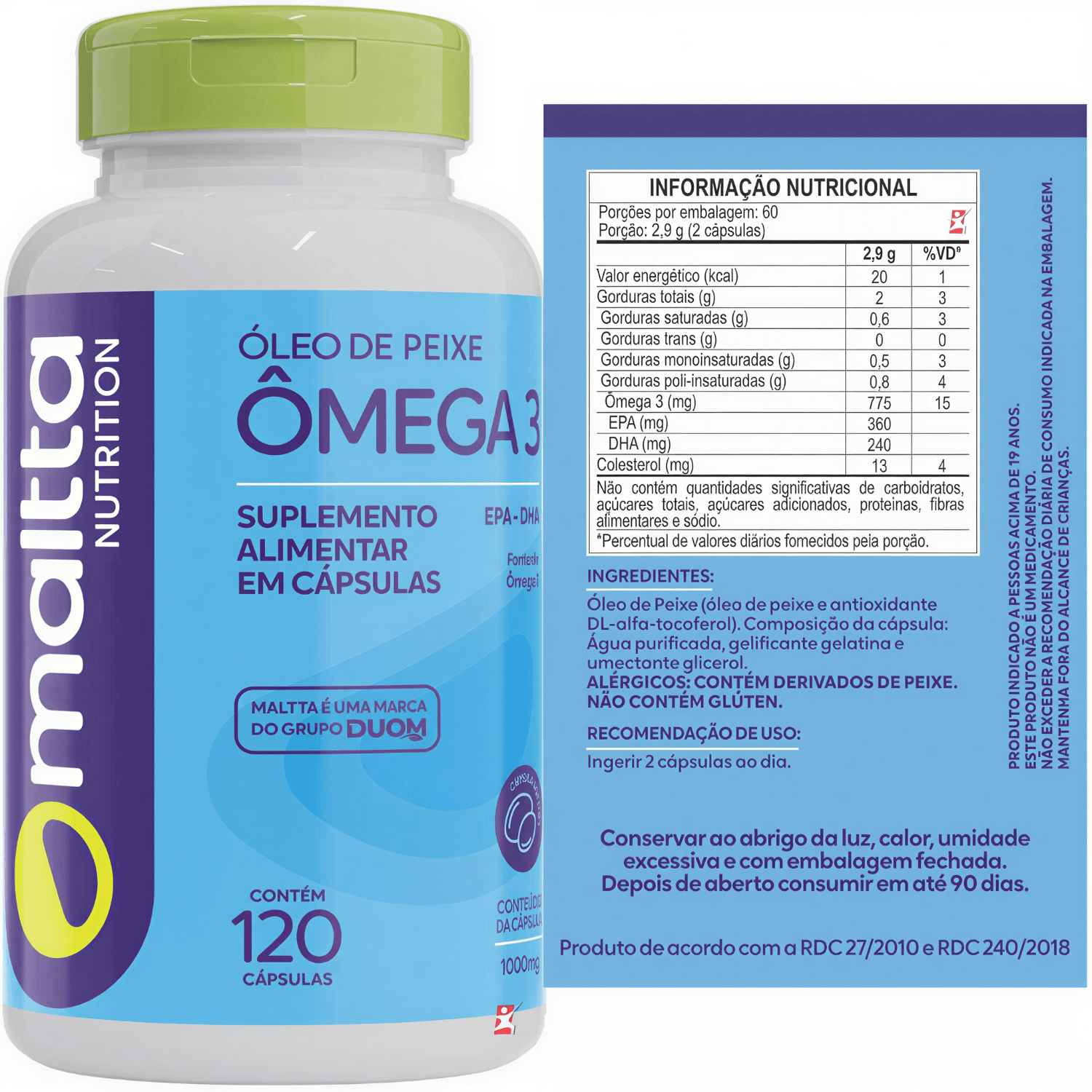 Ômega 3 Ultra Purificado EPA DHA Maltta Nutrition 1000mg 120 Cápsulas