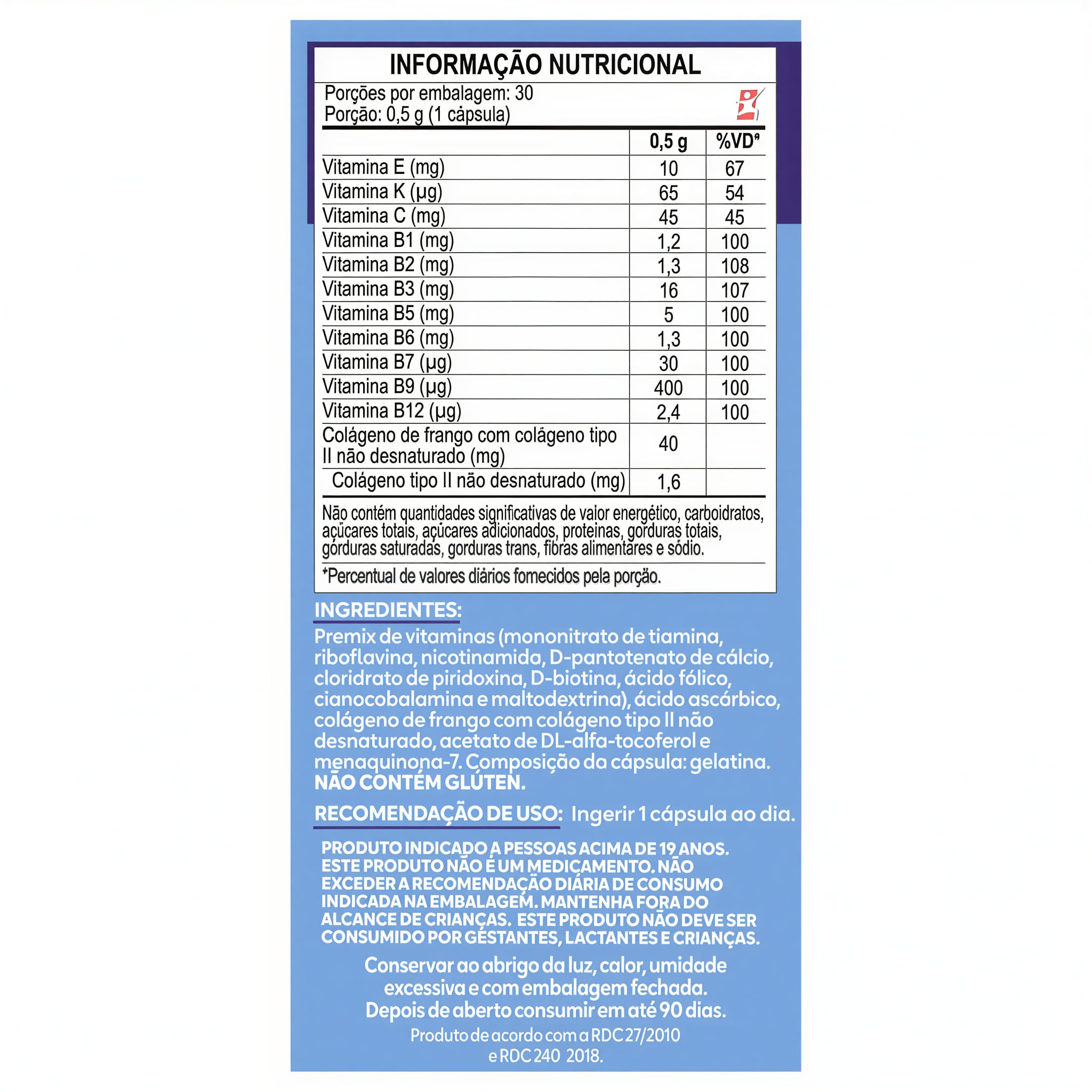 Colágeno Tipo II Complexo B e Vitaminas C, E e K Maltta Nutrition 30 Cápsulas