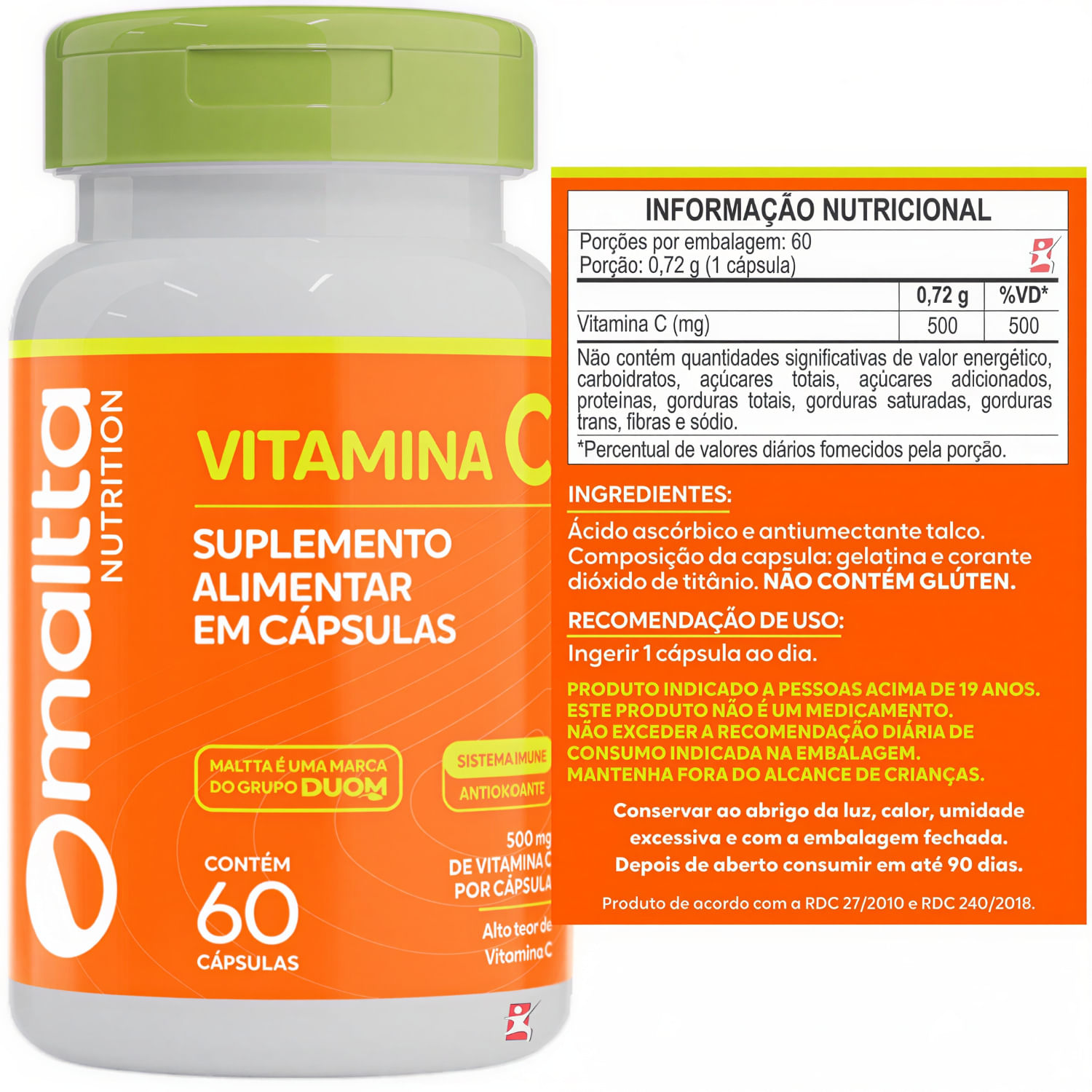 Vitamina C Maltta Nutrition 500mg 60 Cápsulas