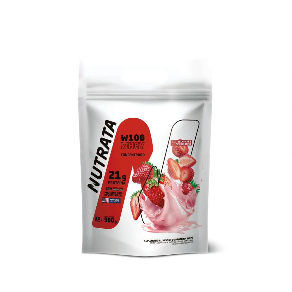 Whey Concentrado W100 Nutrata Sabor Morango Refil 900g