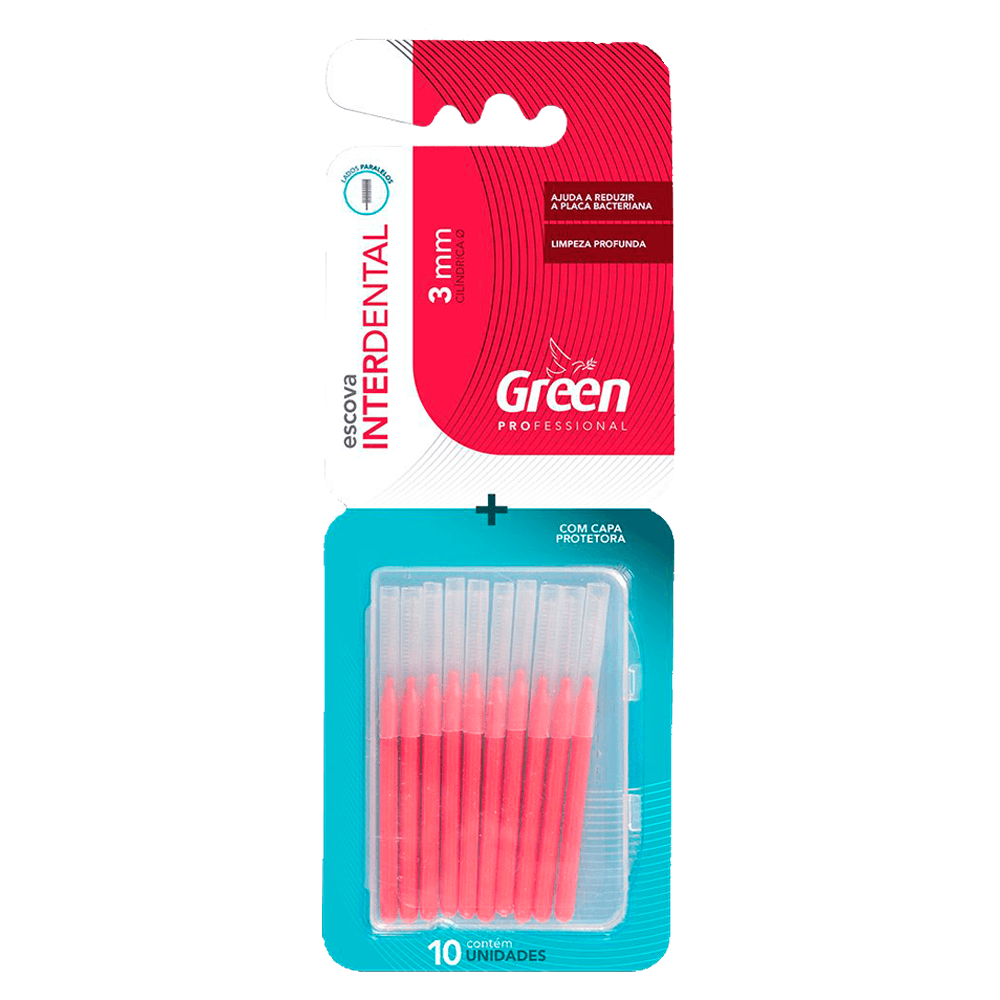 Escova Interdental Cilíndrica Green 3mm 10 Unidades