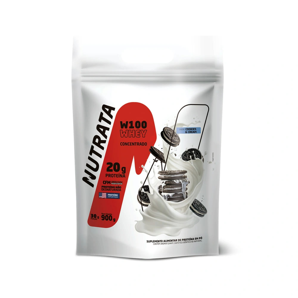 Whey Concentrado W100 Nutrata Sabor Cookies E Cream Refil 900g