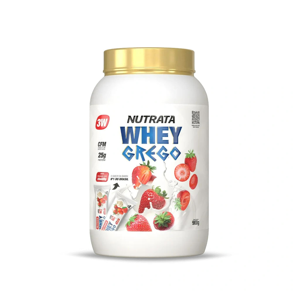 Whey Grego 3W Nutrata Sabor Morango Com Chantilly 900g