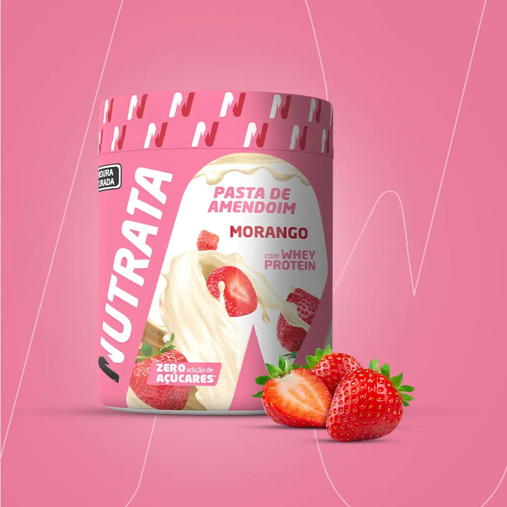 Pasta de Amendoim Com Whey Nutrata Morango 600g