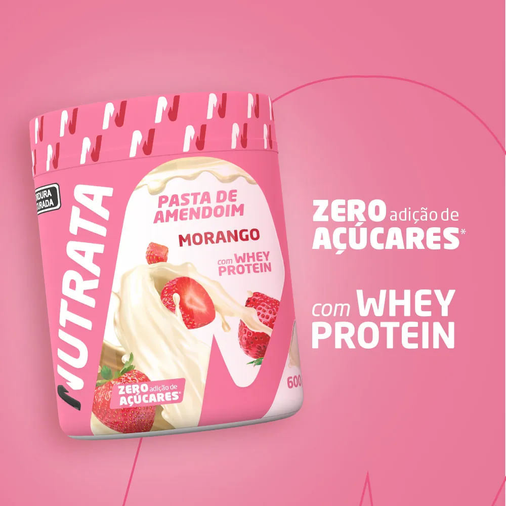 Pasta de Amendoim Com Whey Nutrata Morango 600g