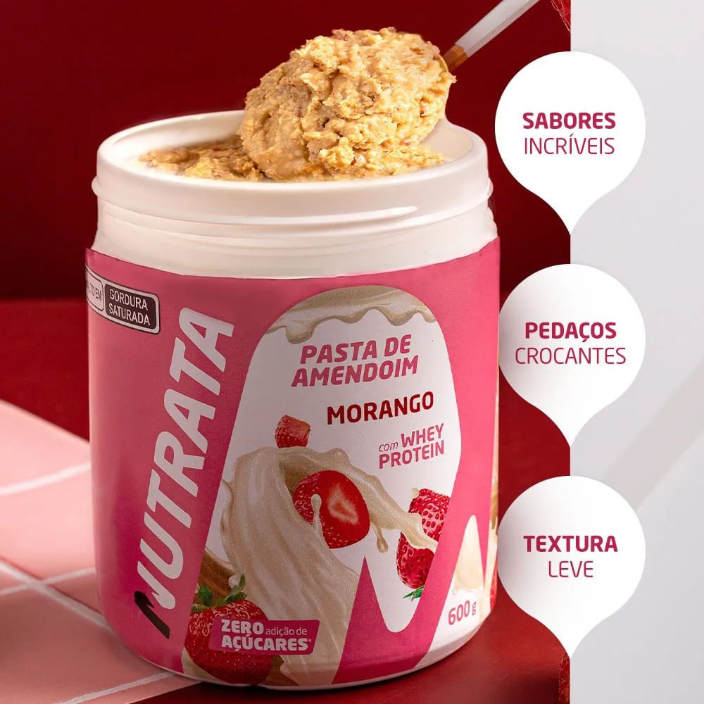 Pasta de Amendoim Com Whey Nutrata Morango 600g