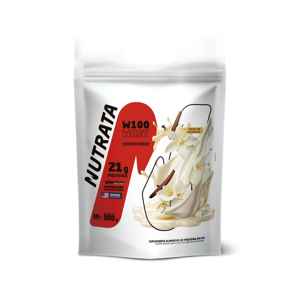 Whey Concentrado W100 Nutrata Sabor Creme de Baunilha Refil 900g