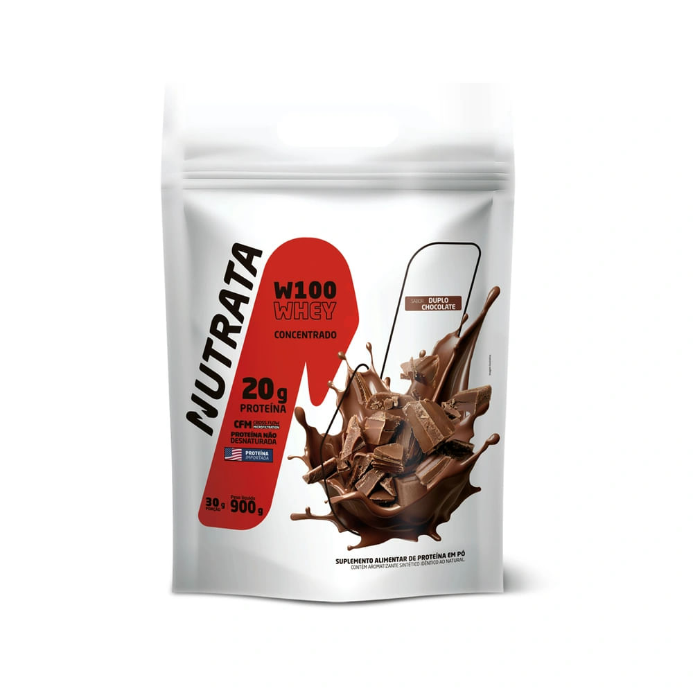 Whey Concentrado W100 Nutrata Sabor Double Chocolate Refil 900g